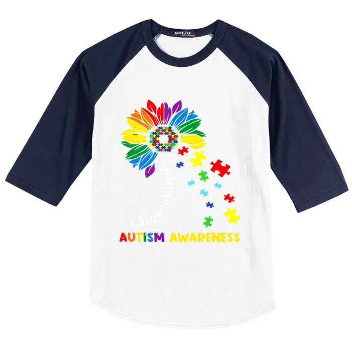 Choose Kind Autism Awareness Sunflower Mom Cute Funny Gift Cute Gift Baseball Sleeve Shirt