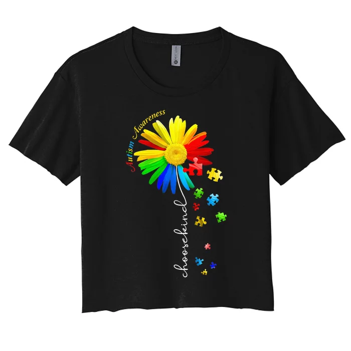 Choose Kind Autism Awareness Sunflower Mom Women's Crop Top Tee