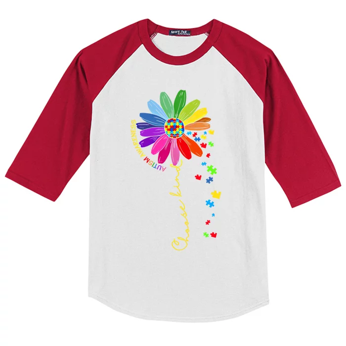 Choose Kind Autism Awareness Sunflower Mom Gift Kids Colorblock Raglan Jersey