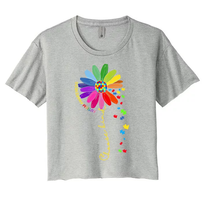 Choose Kind Autism Awareness Sunflower Mom Gift Women's Crop Top Tee