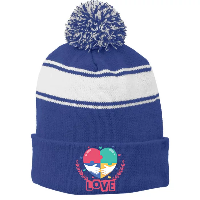 Choose Kind Autism Awareness Spread Love Neurodiversity Gift Stripe Pom Pom Beanie