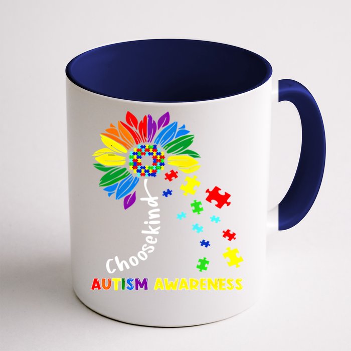 Choose Kind Autism Awareness Sunflower Mom Cute Funny Gift Front & Back Coffee Mug