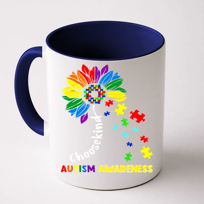 Choose Kind Autism Awareness Sunflower Mom Cute Funny Gift Front & Back Coffee Mug