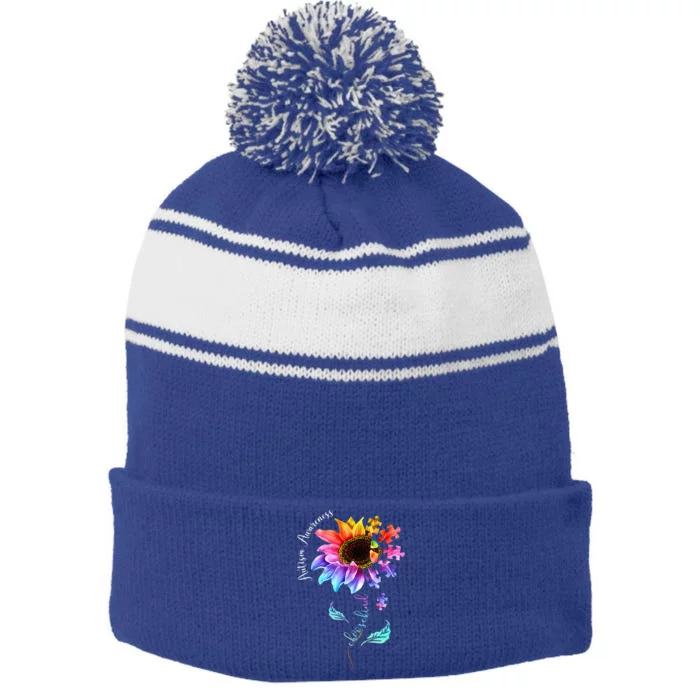 Choose Kind Autism Gift For Autism Awareness Mom Stripe Pom Pom Beanie