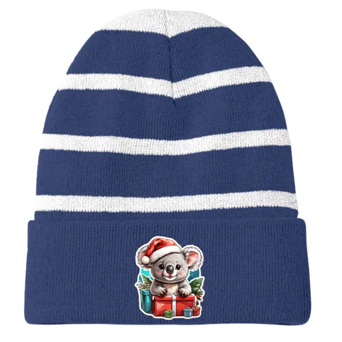 Christmas Koala Bear Striped Beanie with Solid Band