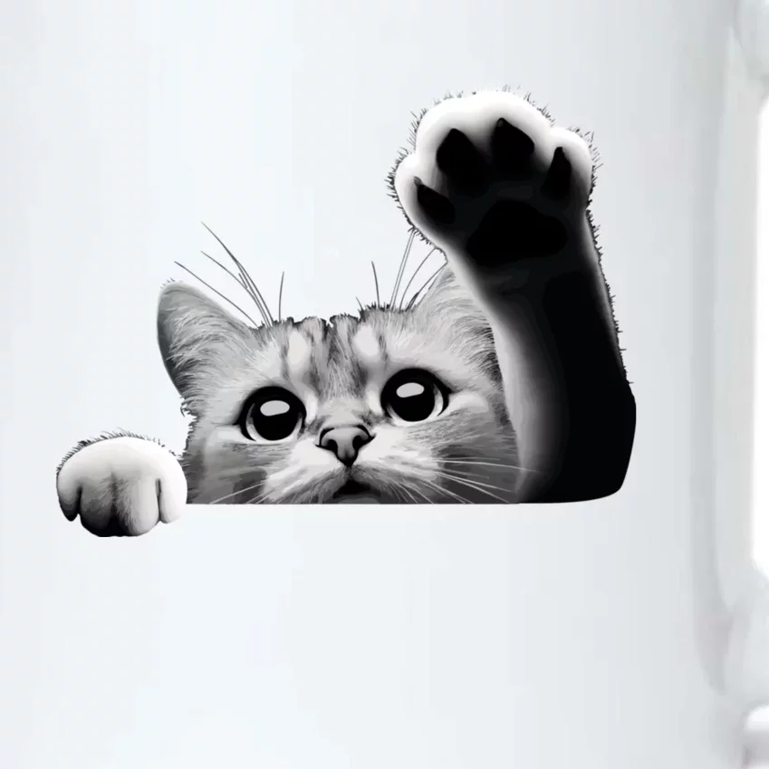 Cute Kitten Big Eyes Cat Outstretched Paw Black Color Changing Mug