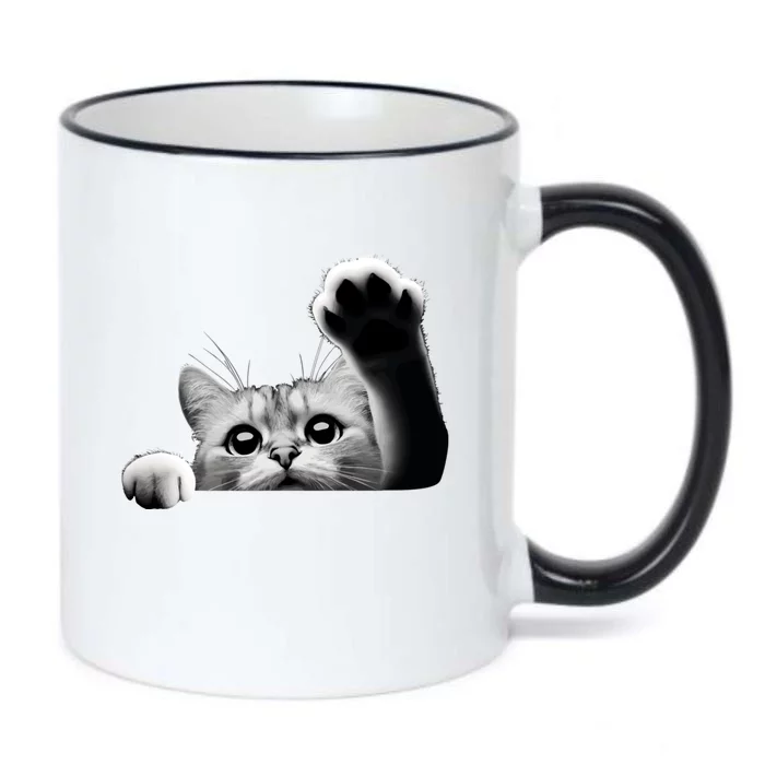 Cute Kitten Big Eyes Cat Outstretched Paw Black Color Changing Mug