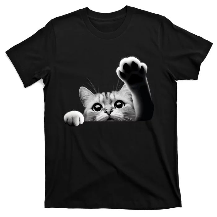 Cute Kitten Big Eyes Cat Outstretched Paw T-Shirt