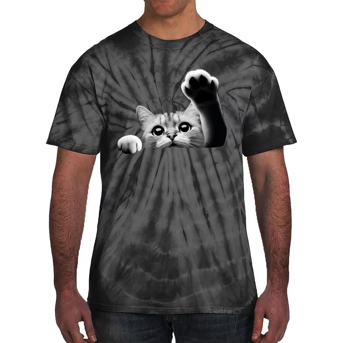 Cute Kitten Big Eyes Cat Outstretched Paw Tie-Dye T-Shirt