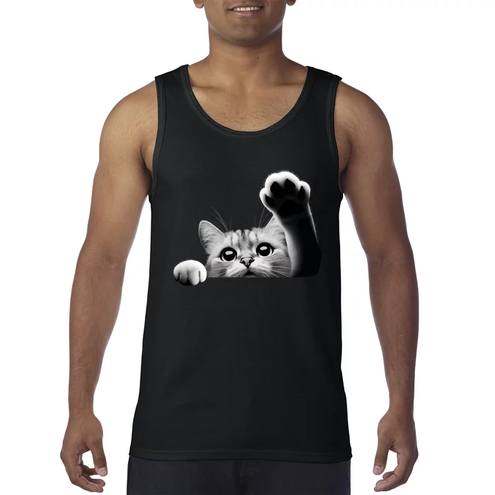 Cute Kitten Big Eyes Cat Outstretched Paw Tank Top