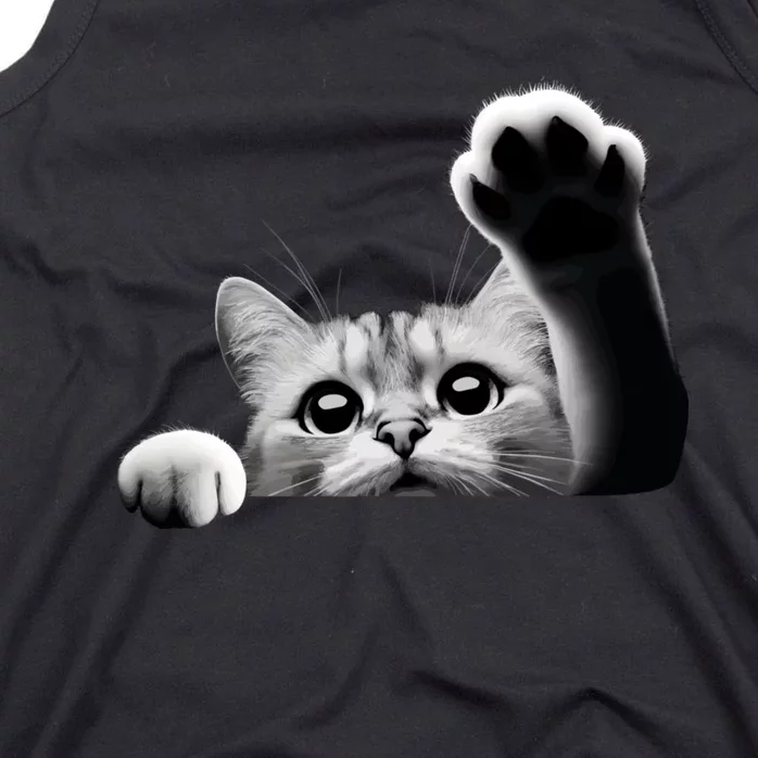 Cute Kitten Big Eyes Cat Outstretched Paw Tank Top