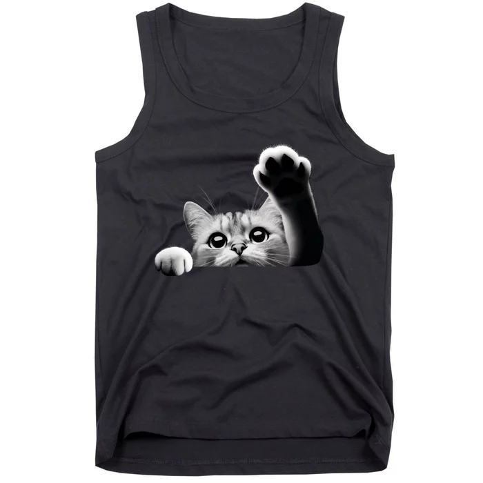 Cute Kitten Big Eyes Cat Outstretched Paw Tank Top