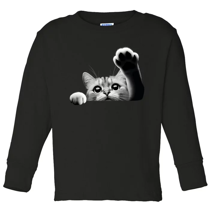 Cute Kitten Big Eyes Cat Outstretched Paw Toddler Long Sleeve Shirt