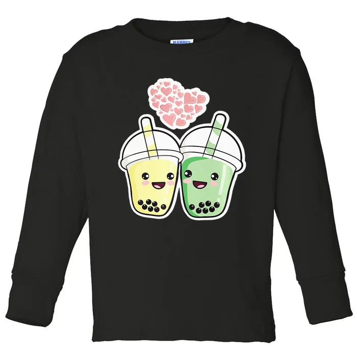 Cute Kawaii Boba Bubble Tea Toddler Long Sleeve Shirt