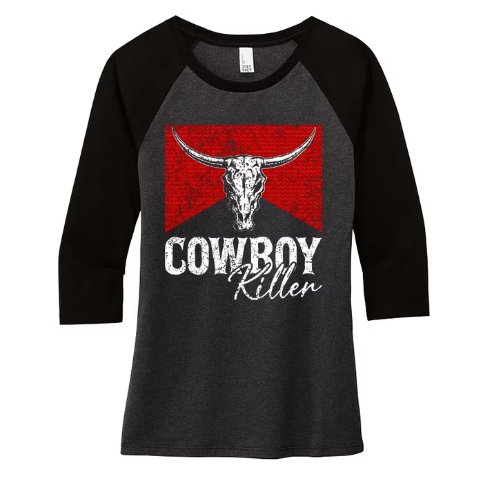 Cowboy Killers Bull Skull Howdy Punchy Western Country Music Women's Tri-Blend 3/4-Sleeve Raglan Shirt