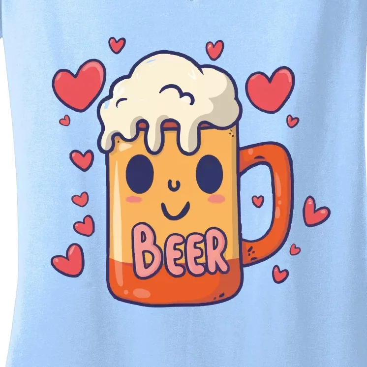 Cute Kawaii Beer Mug Beer Love Women's V-Neck T-Shirt