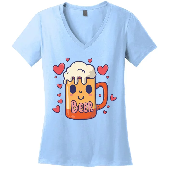 Cute Kawaii Beer Mug Beer Love Women's V-Neck T-Shirt