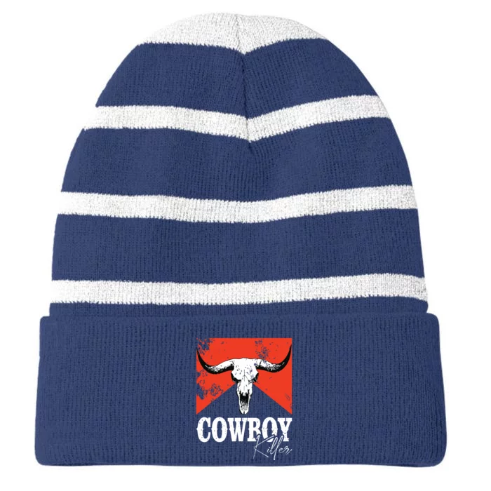 Cowboy Killers Bull Skull Howdy Punchy Western Country Music Striped Beanie with Solid Band