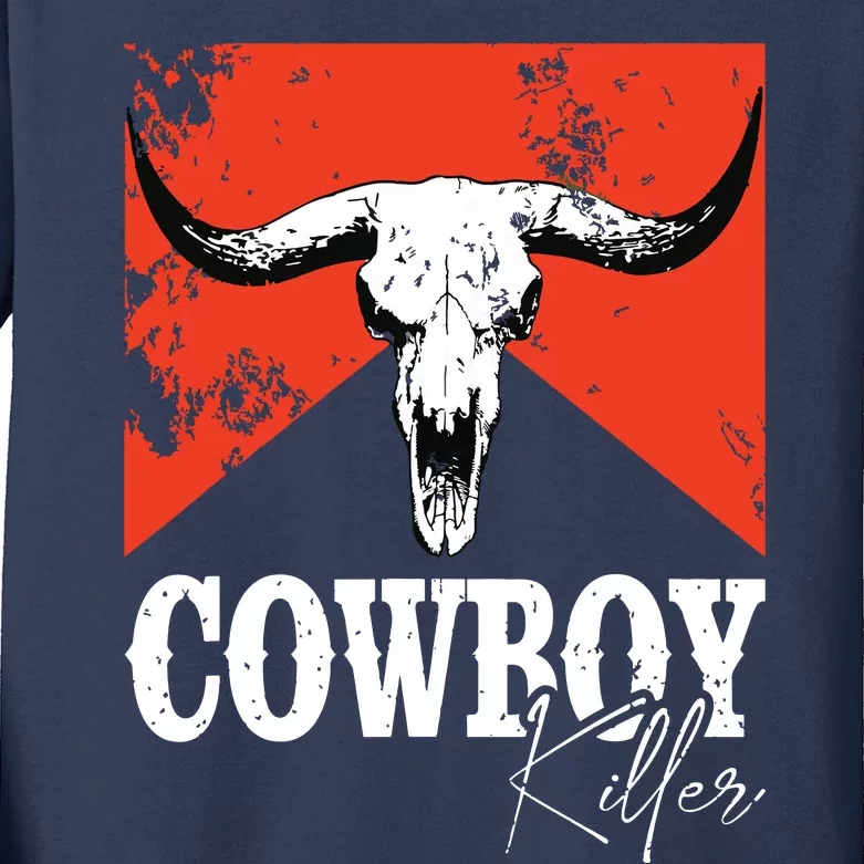 Cowboy Killers Bull Skull Howdy Punchy Western Country Music Kids Long Sleeve Shirt