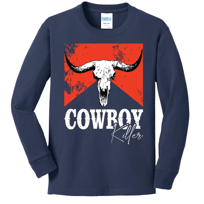 Cowboy Killers Bull Skull Howdy Punchy Western Country Music Kids Long Sleeve Shirt