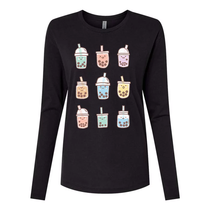 Cute Kawaii Boba Anime Bubble Tea Pastel Womens Cotton Relaxed Long Sleeve T-Shirt