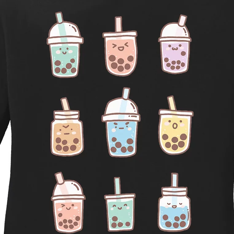 Cute Kawaii Boba Anime Bubble Tea Pastel Ladies Long Sleeve Shirt