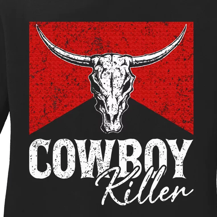 Cowboy Killers Bull Skull Howdy Ladies Long Sleeve Shirt