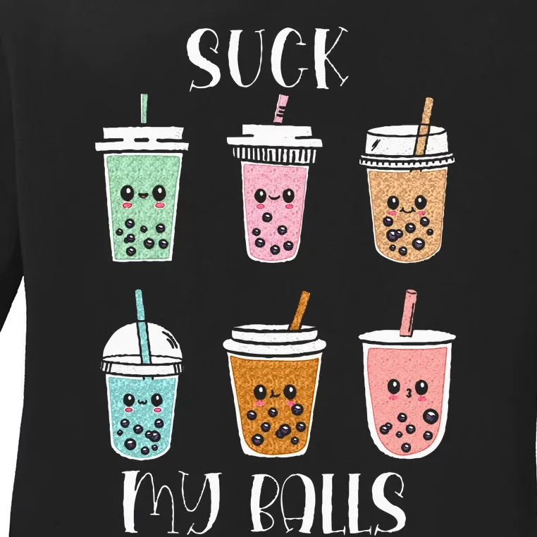 Cute Kawaii Bubble Boba Milk Tea Lover Tapioca Pearls Funny Ladies Long Sleeve Shirt