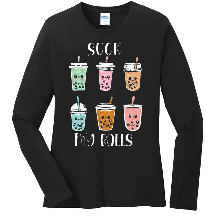 Cute Kawaii Bubble Boba Milk Tea Lover Tapioca Pearls Funny Ladies Long Sleeve Shirt