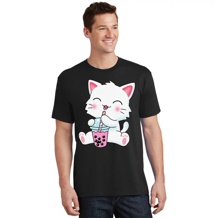 Cute Kawaii Bubble Tea Tshirt Boba Milk Tea Anime Cat T-Shirt