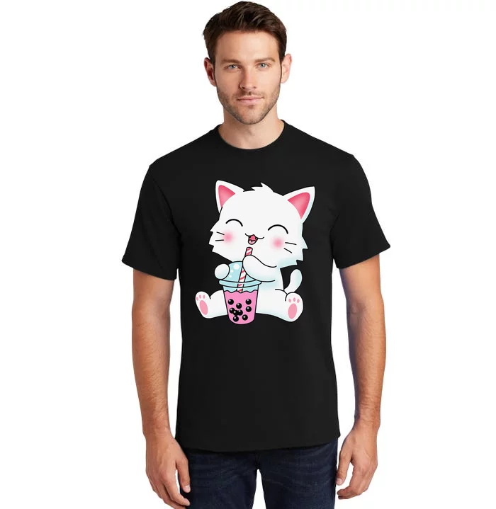 Cute Kawaii Bubble Tea Tshirt Boba Milk Tea Anime Cat Tall T-Shirt