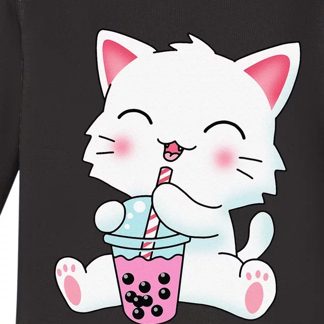 Cute Kawaii Bubble Tea Tshirt Boba Milk Tea Anime Cat Baby Long Sleeve Bodysuit