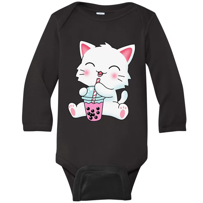 Cute Kawaii Bubble Tea Tshirt Boba Milk Tea Anime Cat Baby Long Sleeve Bodysuit