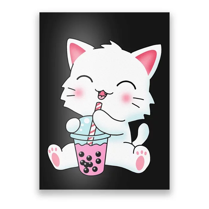 Cute Kawaii Bubble Tea Tshirt Boba Milk Tea Anime Cat Poster