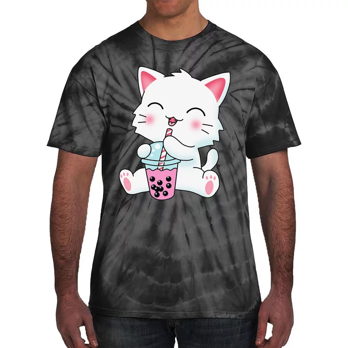 Cute Kawaii Bubble Tea Tshirt Boba Milk Tea Anime Cat Tie-Dye T-Shirt