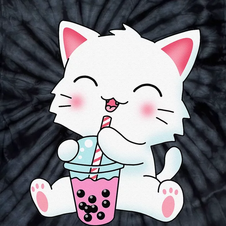 Cute Kawaii Bubble Tea Tshirt Boba Milk Tea Anime Cat Tie-Dye T-Shirt