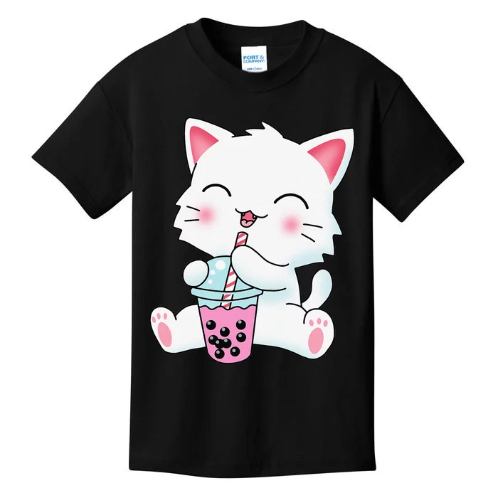 Cute Kawaii Bubble Tea Tshirt Boba Milk Tea Anime Cat Kids T-Shirt