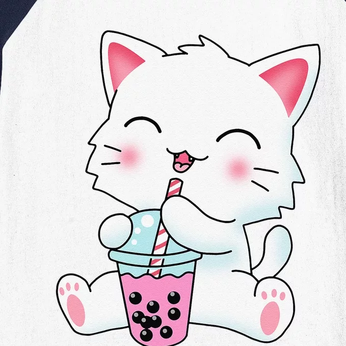 Cute Kawaii Bubble Tea Tshirt Boba Milk Tea Anime Cat Baseball Sleeve Shirt