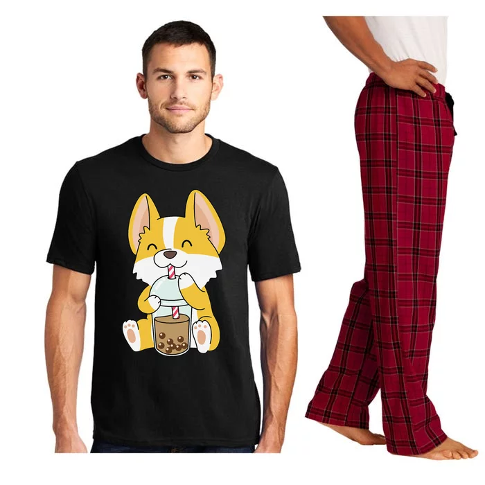 Cute Kawaii Bubble Tea Tshirt Boba Milk Tea Anime Corgi Pajama Set