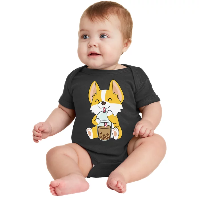 Cute Kawaii Bubble Tea Tshirt Boba Milk Tea Anime Corgi Baby Bodysuit