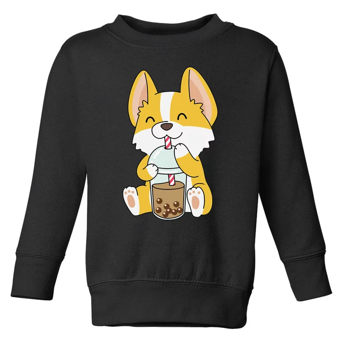 Cute Kawaii Bubble Tea Tshirt Boba Milk Tea Anime Corgi Toddler Sweatshirt