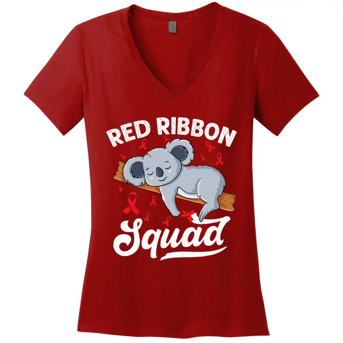 Cute koala bear We Wear Red For Red Ribbon Week Awareness Women's V-Neck T-Shirt