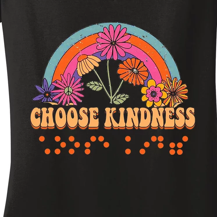 Choose Kindness Braille Visually Impaired Teacher TVI Retro Women's V-Neck T-Shirt