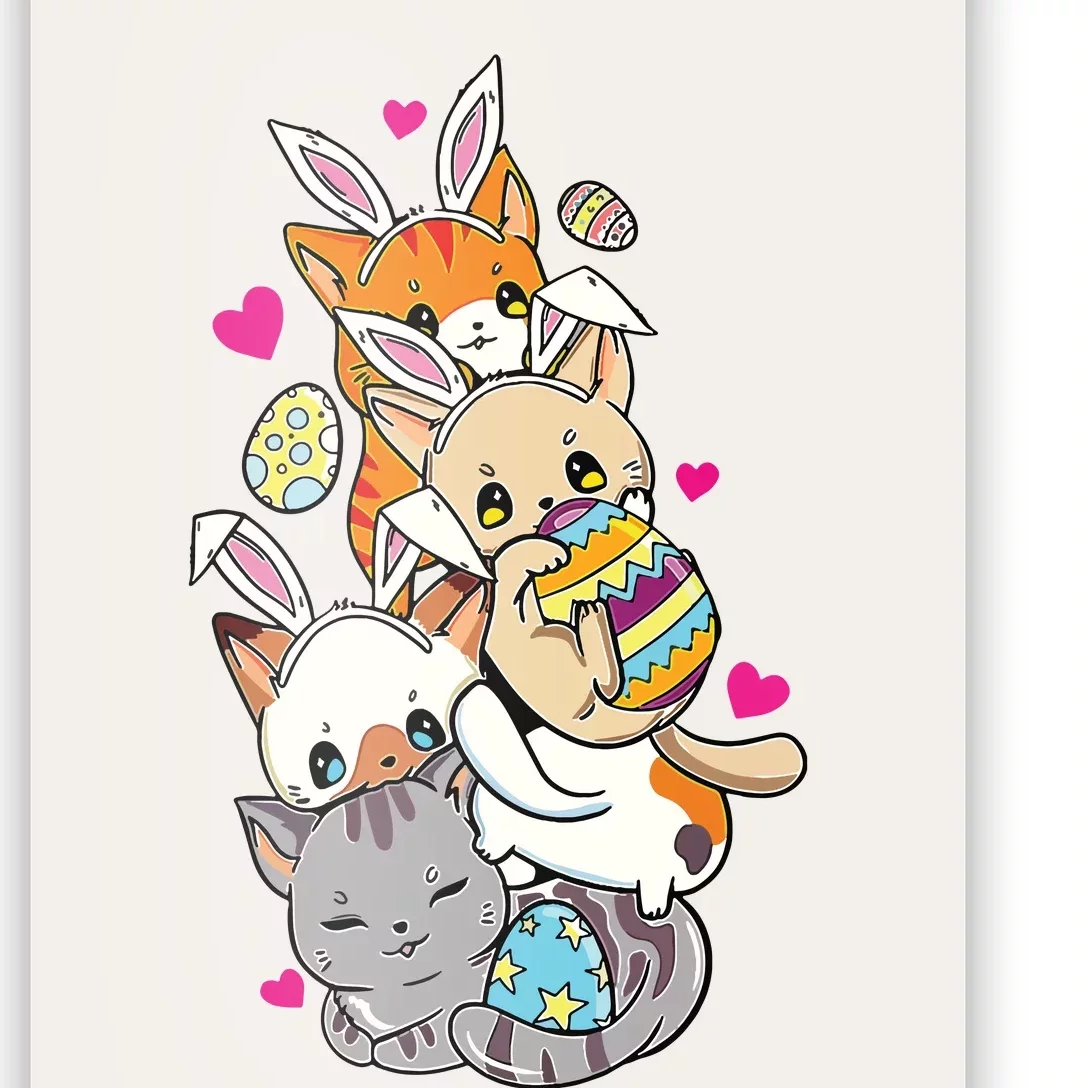 Cute Kawaii Cat Kitten Bunny Lover Easter Egg Hunting Poster