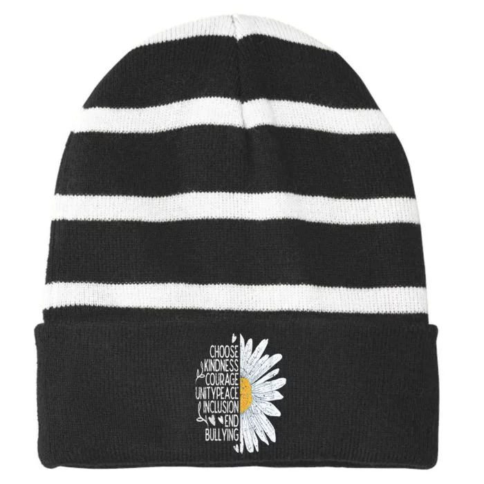 Choose Kindness Courage Sunflower Orange Anti Bullying Striped Beanie with Solid Band