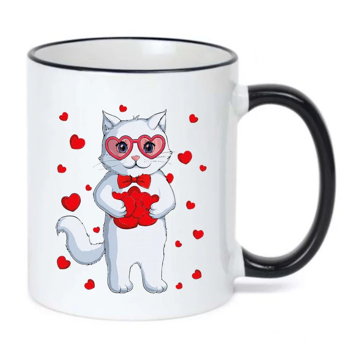 Cute Kawaii Cat Heart Valentines Day Kitten Black Color Changing Mug