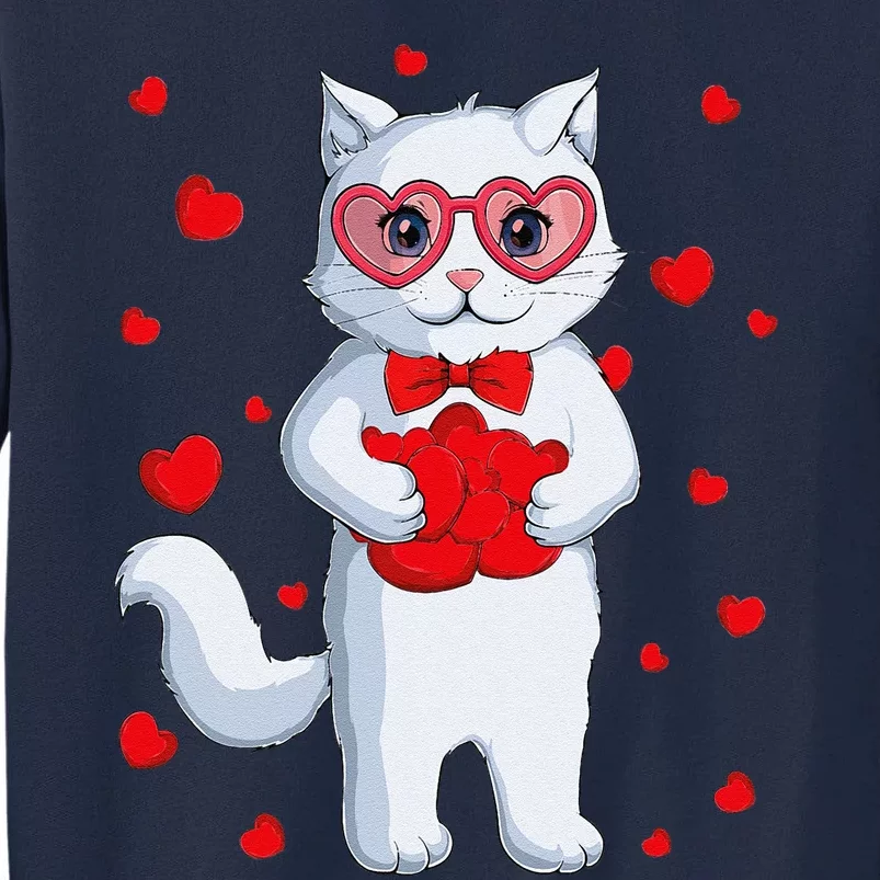 Cute Kawaii Cat Heart Valentines Day Kitten Tall Sweatshirt