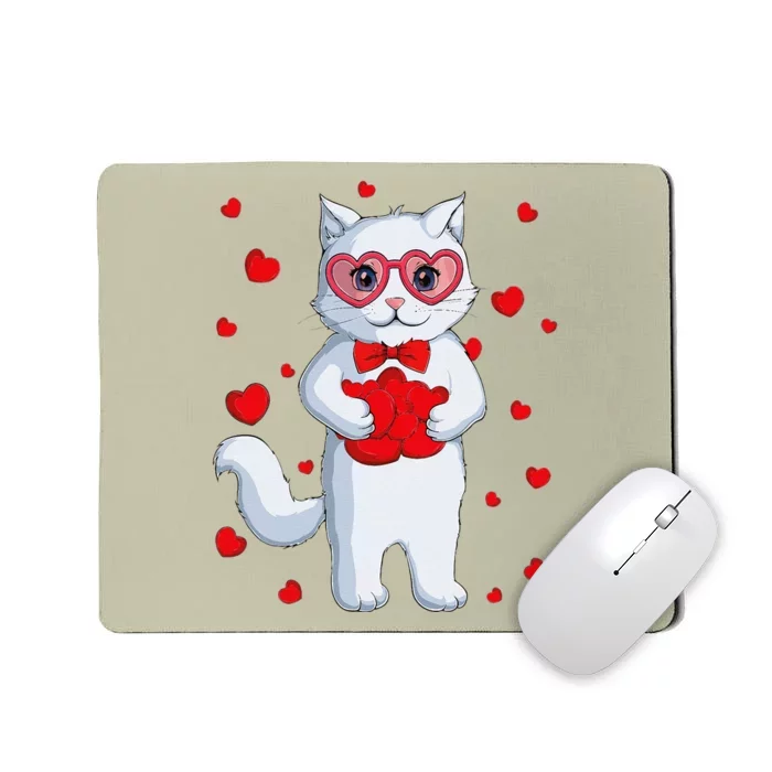 Cute Kawaii Cat Heart Valentines Day Kitten Mousepad