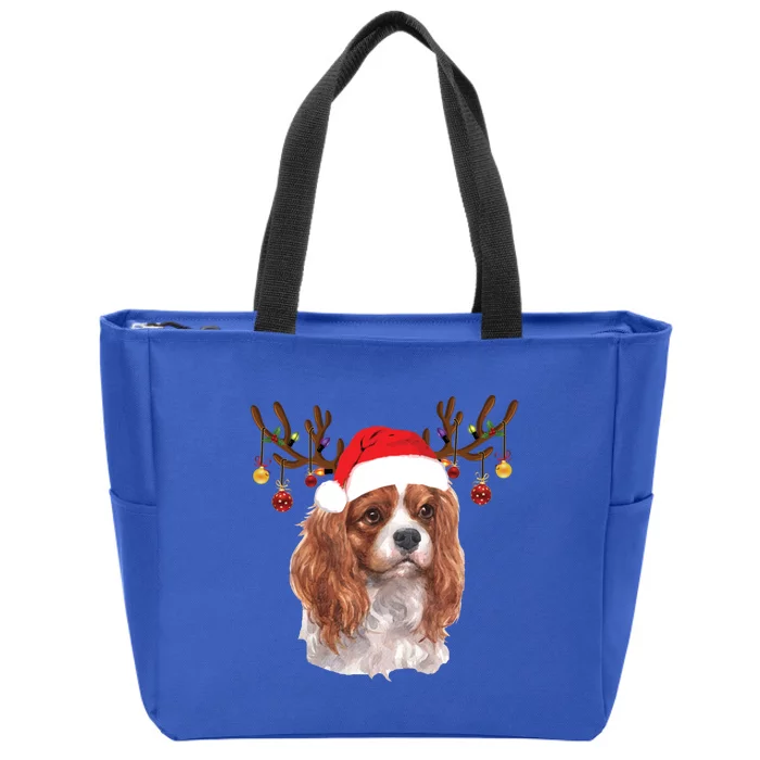 Cavalier King Charles Spaniel Christmas Reindeer Pajama Gift Funny Gift Zip Tote Bag