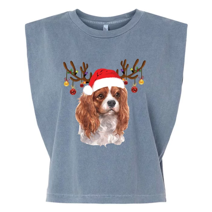 Cavalier King Charles Spaniel Christmas Reindeer Pajama Gift Funny Gift Garment-Dyed Women's Muscle Tee